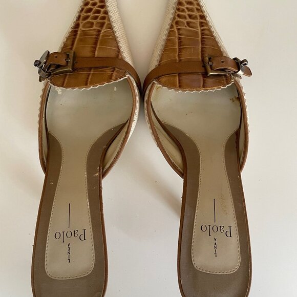 Paola Linea Mules Cream with Alligator Accent and Buckle Size 7 1/2M - Picture 9 of 11